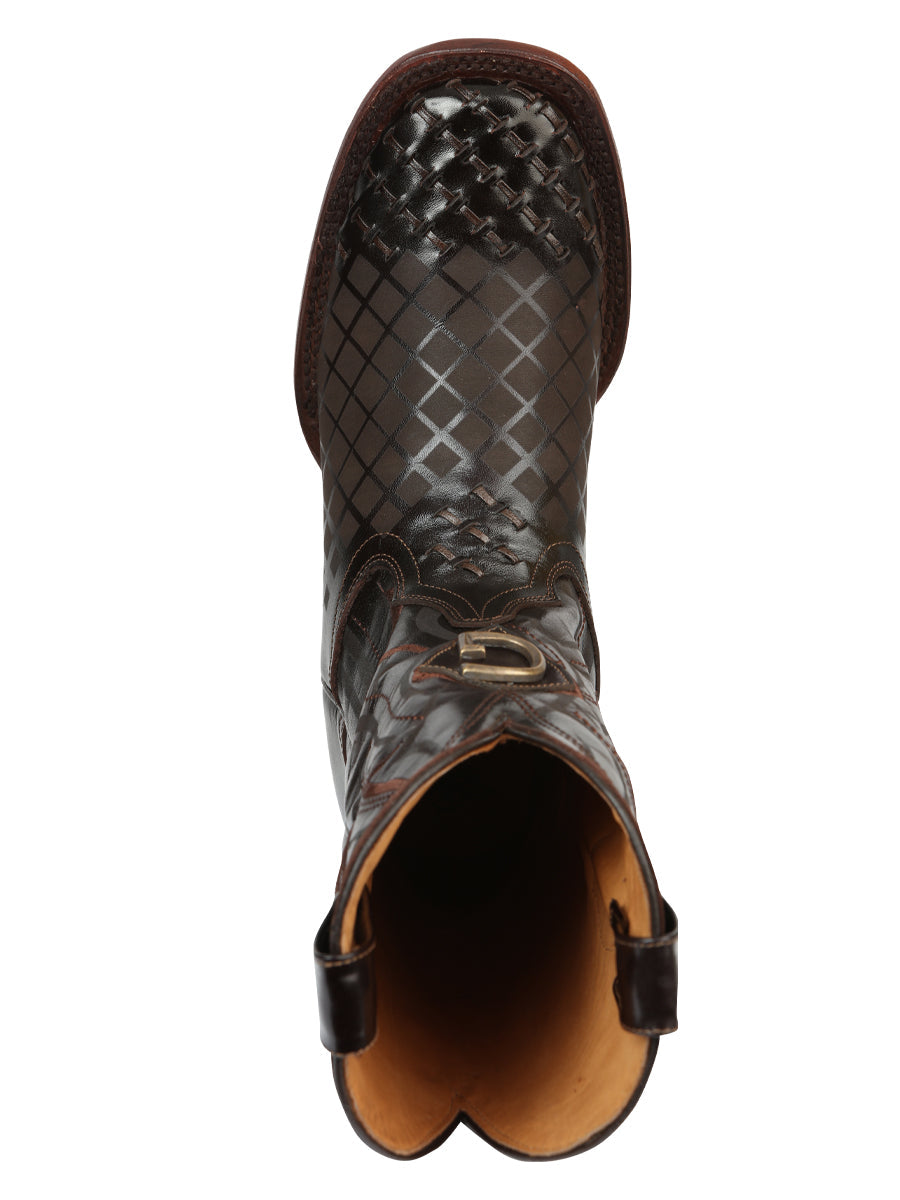 El General Men's Laser Woven Leather Cowboy - Made in Mexico - Brown 45173