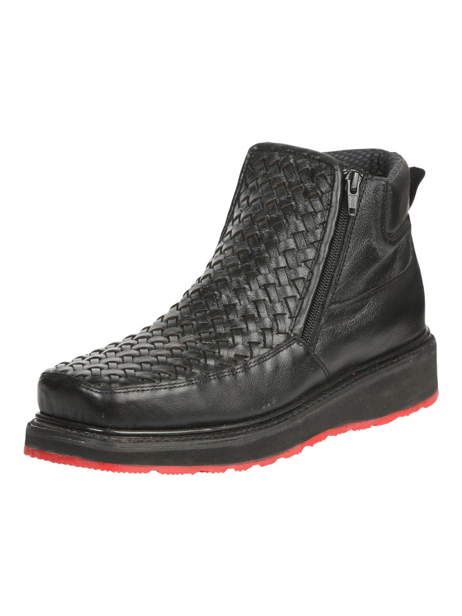El General Men’s Black Woven Ankle Boots with Zipper 45183