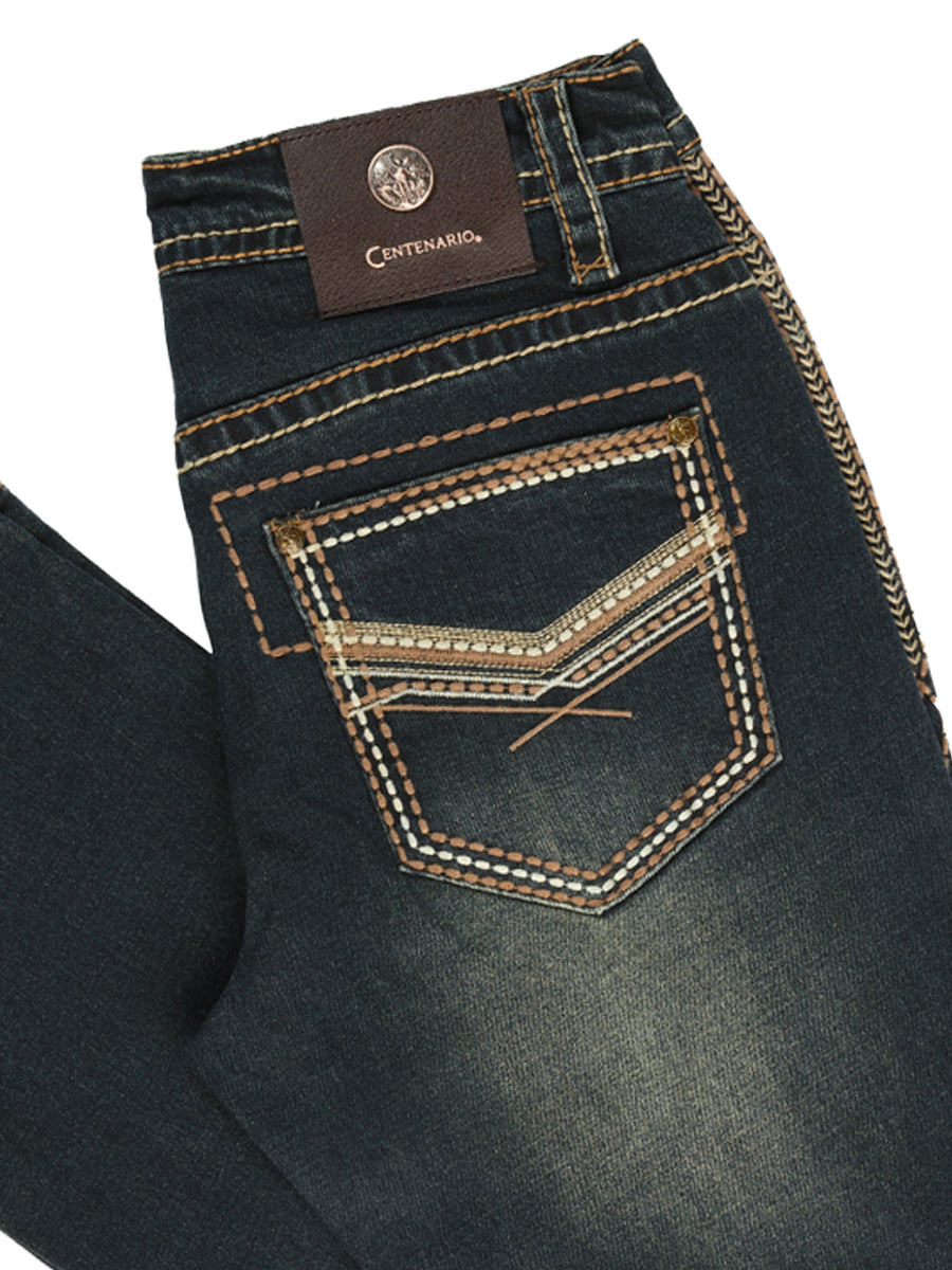 Centenario Men's Tinted Green Denim with Embroidered Details 45315