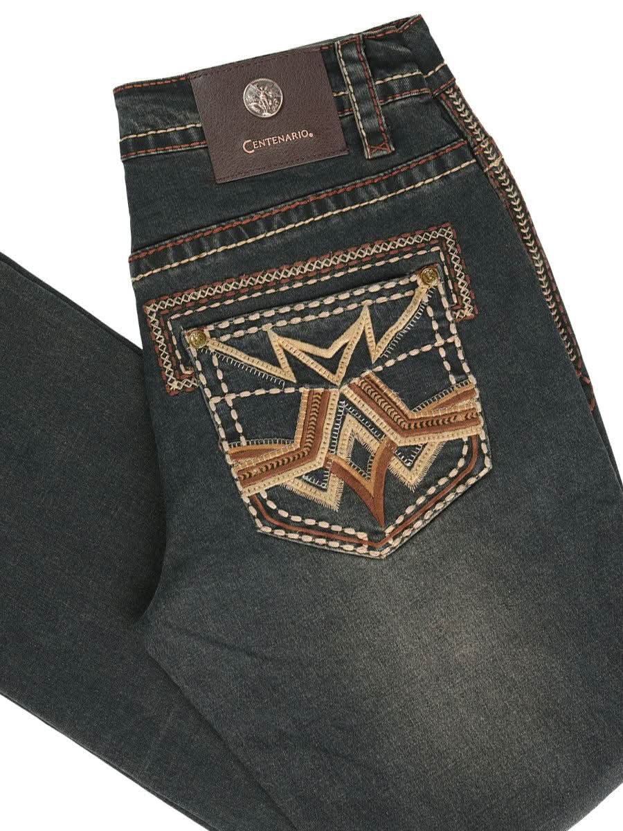 Centenario Men's Tinted Brown Denim with Embroidered Details 45316