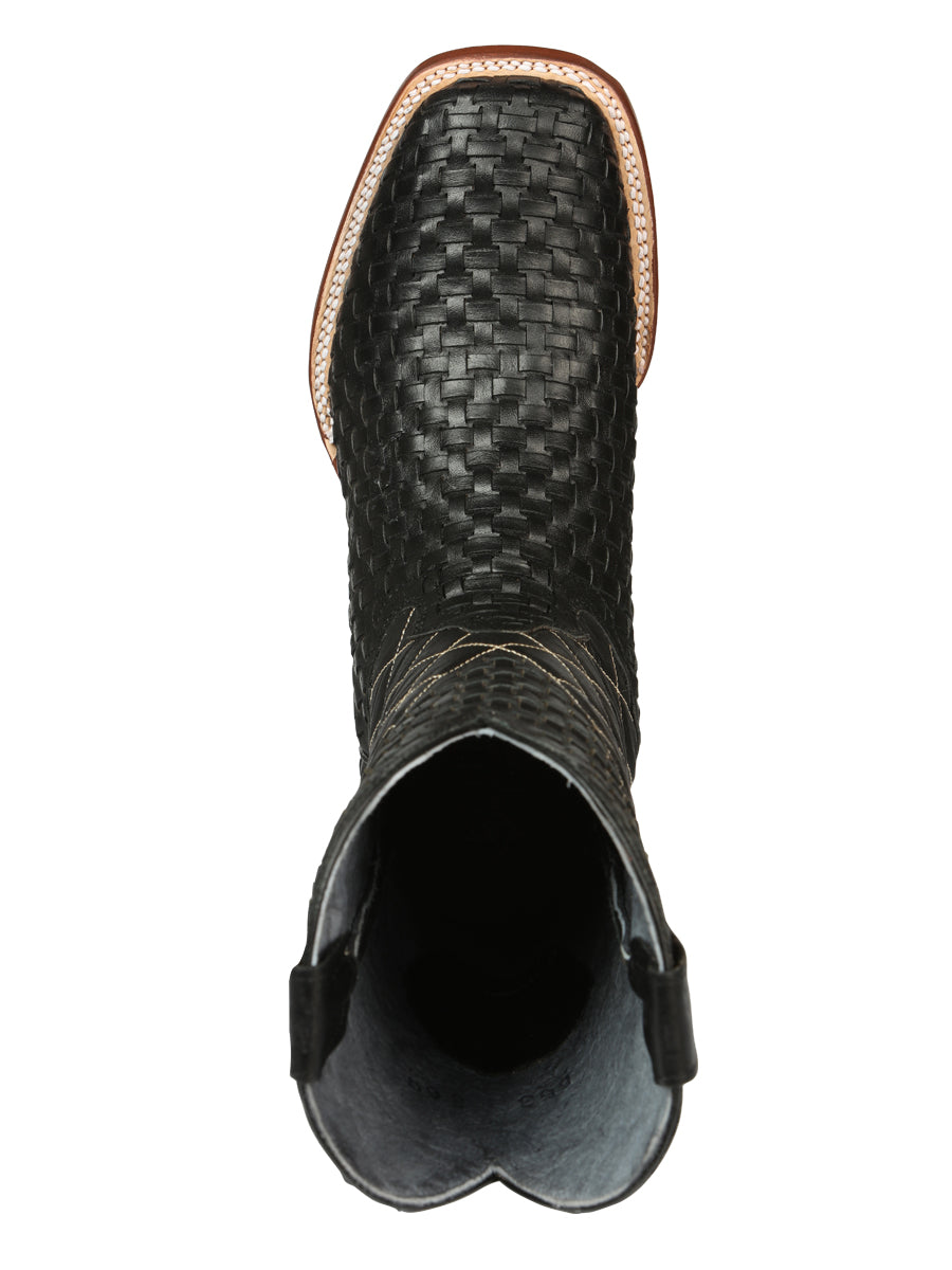 El General Men's Rodeo Boots Petatillo Leather - Black 45438