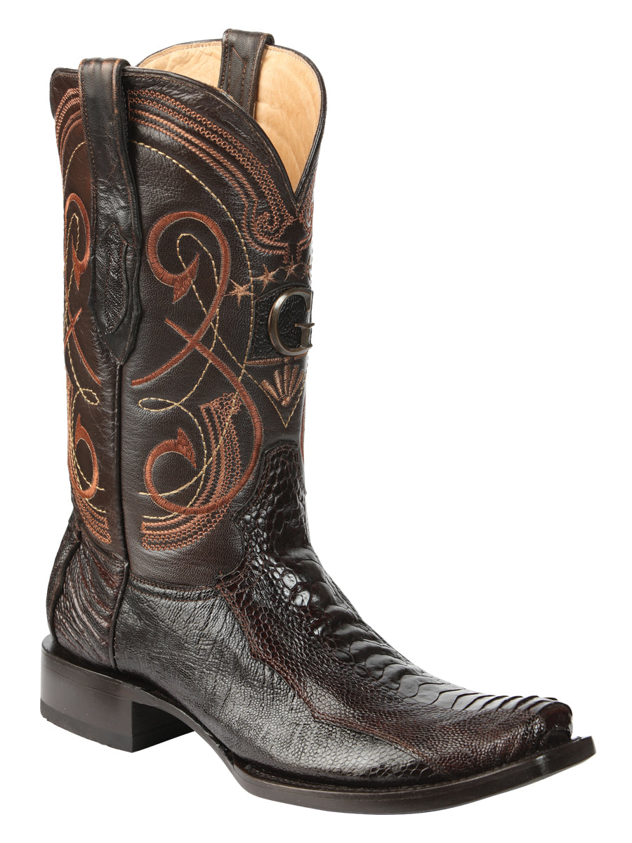 El General Men's Exotic Ostrich Leg Cowboy Boots - Brown 45511