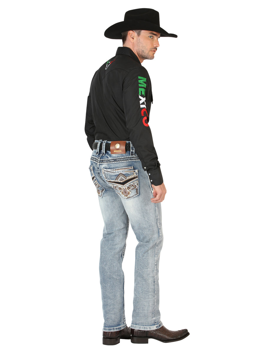 Centenario GOLD Men's Premium Denim Boot Cut Pants - Washed Light Blue 45532