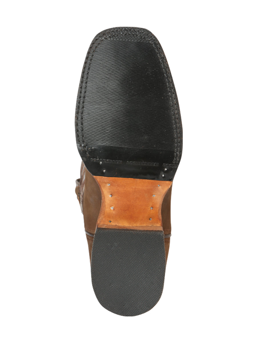 El General Men’s Leather Cowboy Boots - Made in Mexico - Nubuck Camel 45568