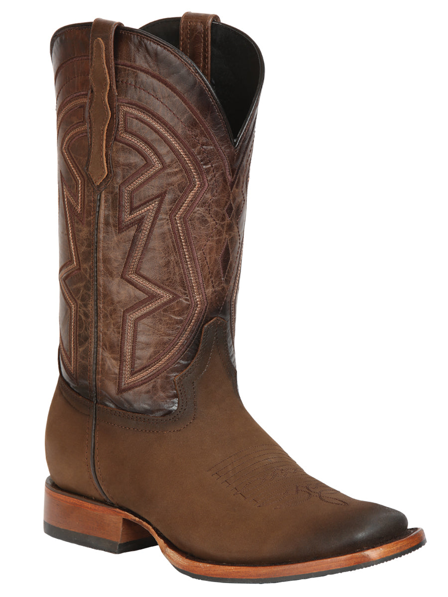 El General Men’s Leather Cowboy Boots - Made in Mexico - Nubuck Camel 45568