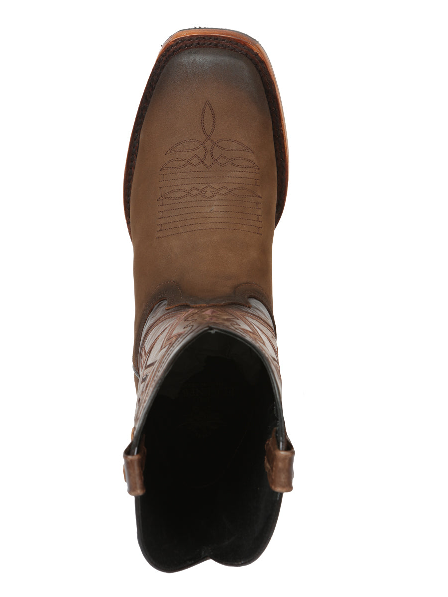 El General Men’s Leather Cowboy Boots - Made in Mexico - Nubuck Camel 45568