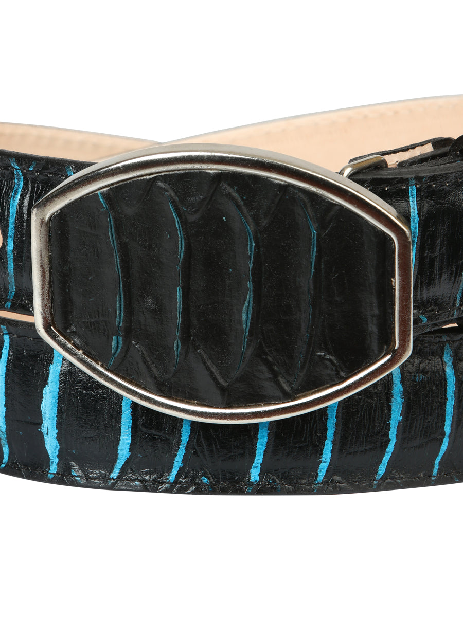 Men’s Western Belt El General Imitation Python - Black/Blue 45572