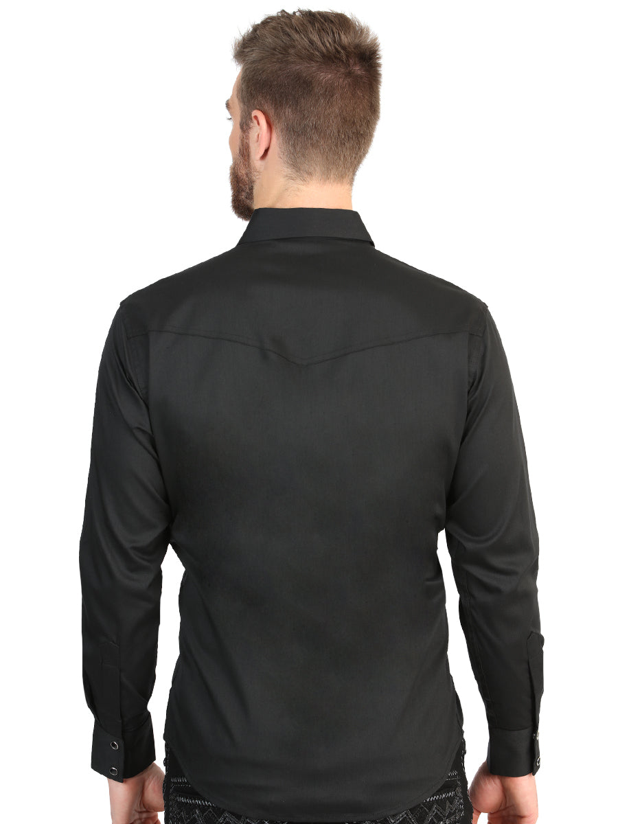 El General Men’s Long Sleeve Snap Button Western Shirt  - Black 45612