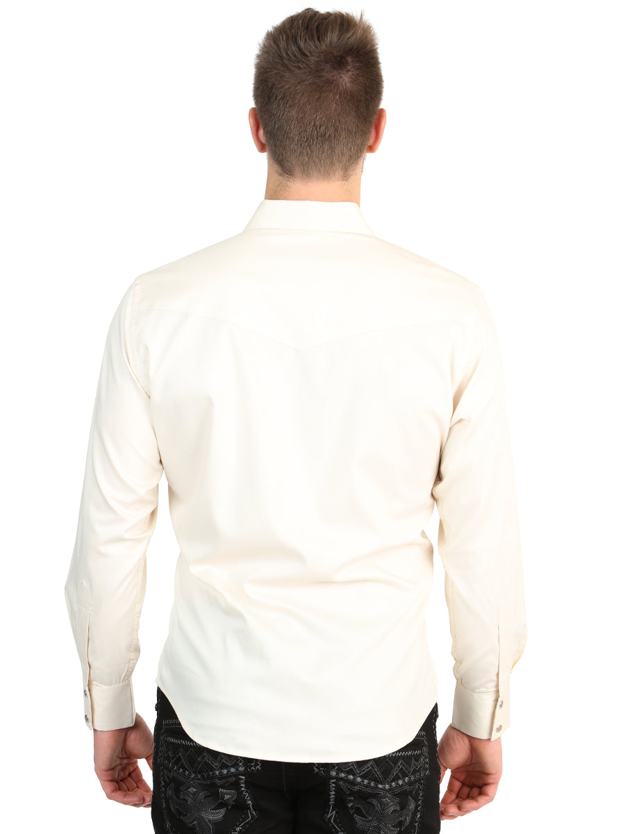 El General Men’s Long Sleeve Snap Button Western Shirt - Beige 45617