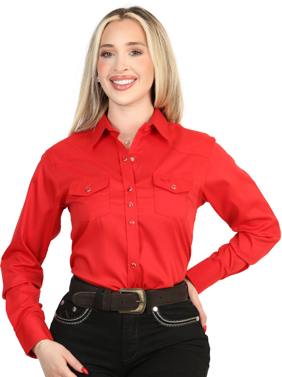 El General Women’s Long Sleeve Western Shirt - Red Stretch 45620
