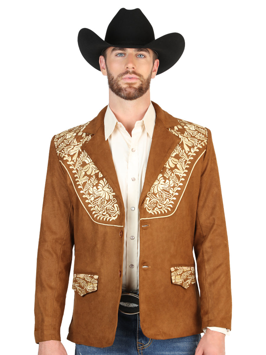 El General Men’s Suede Western Embroidered Blazer - Tan 45646