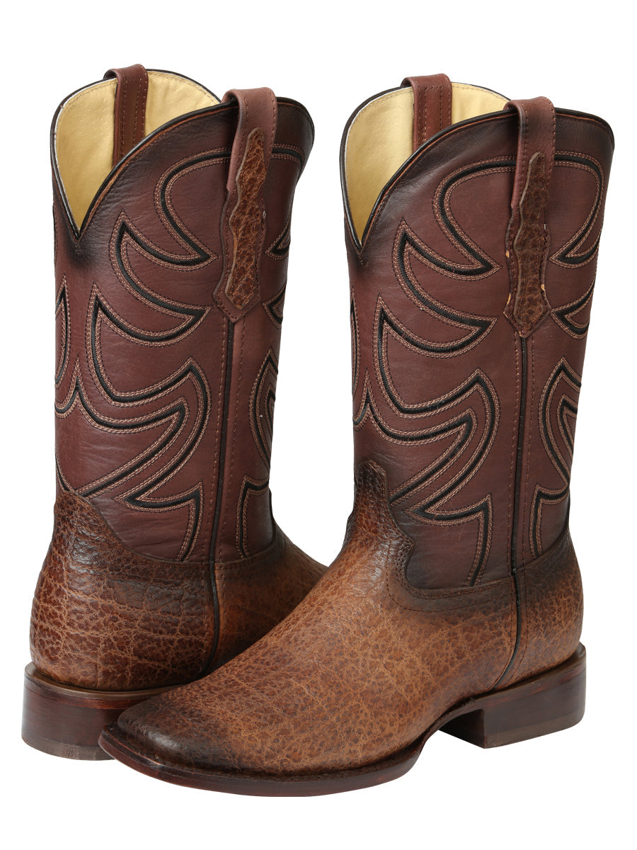 El General Men's Leather Cowboy Boot - Made in Mexico - Elephant Print Brown Tobacco 45665