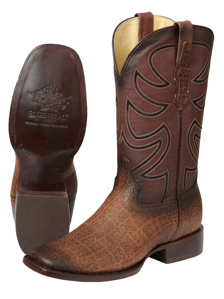 El General Men's Leather Cowboy Boot - Made in Mexico - Elephant Print Brown Tobacco 45665