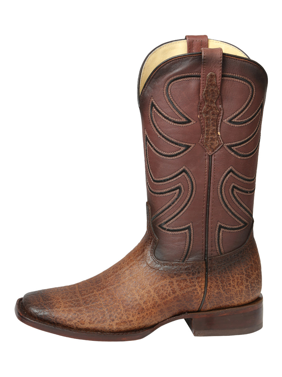 El General Men's Leather Cowboy Boot - Made in Mexico - Elephant Print Brown Tobacco 45665