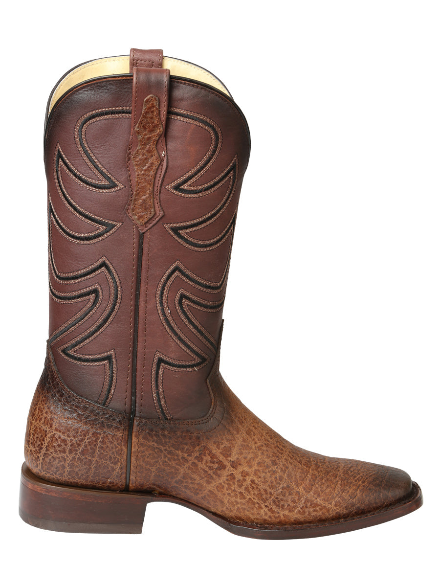 El General Men's Leather Cowboy Boot - Made in Mexico - Elephant Print Brown Tobacco 45665