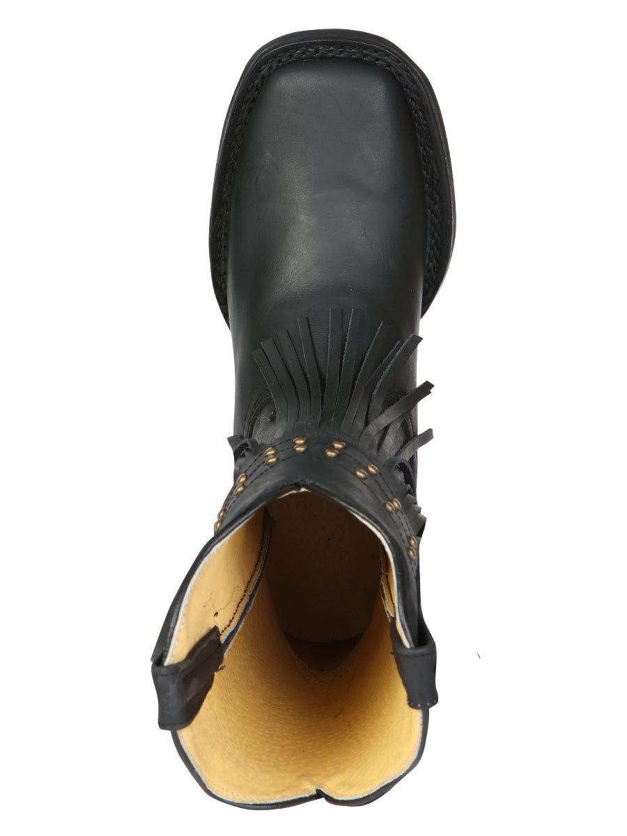 El General Women’s Leather Fringe Western Boots - Made in Mexico - Black 45798