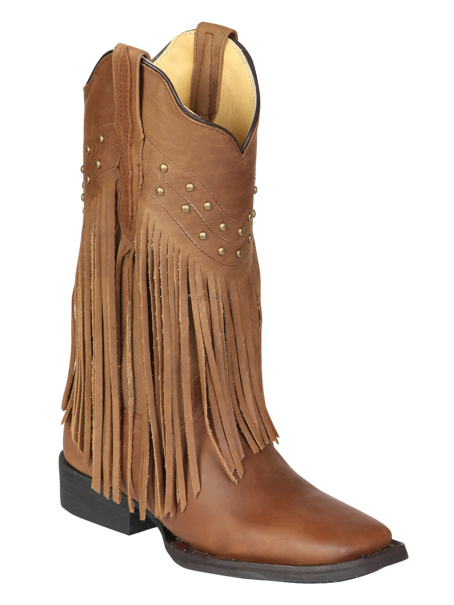 El General Women’s Leather Fringe Western Boots - Made in Mexico - Honey 45799