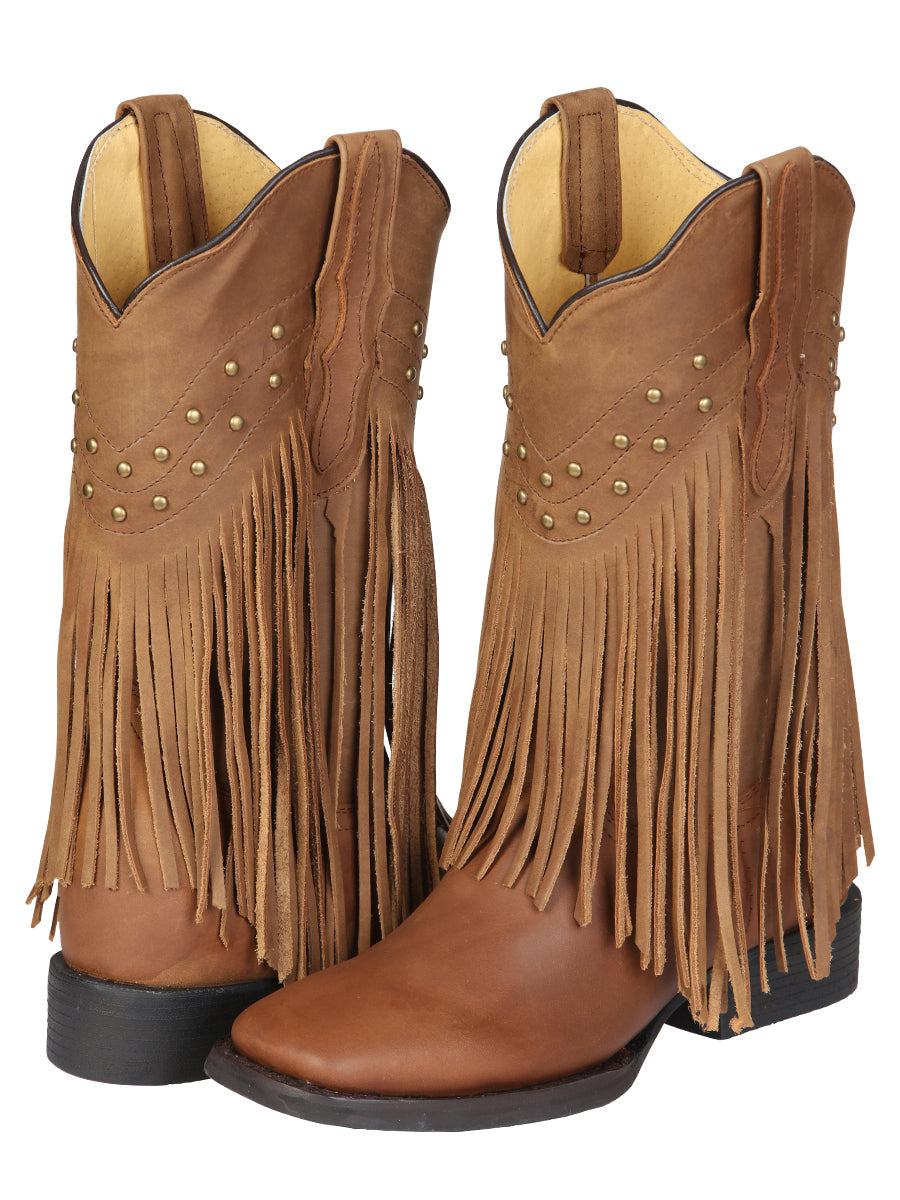 El General Women’s Leather Fringe Western Boots - Made in Mexico - Honey 45799