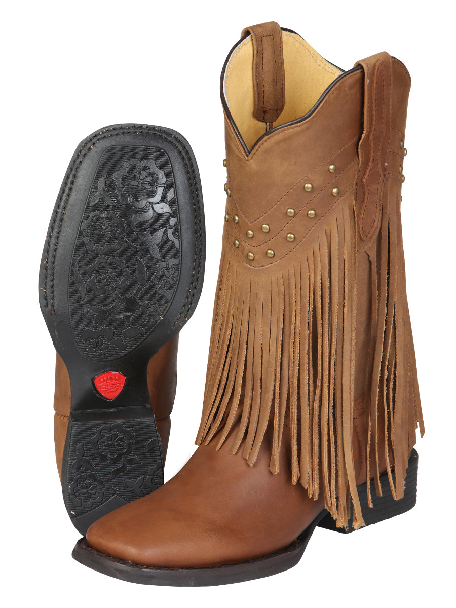 El General Women’s Leather Fringe Western Boots - Made in Mexico - Honey 45799