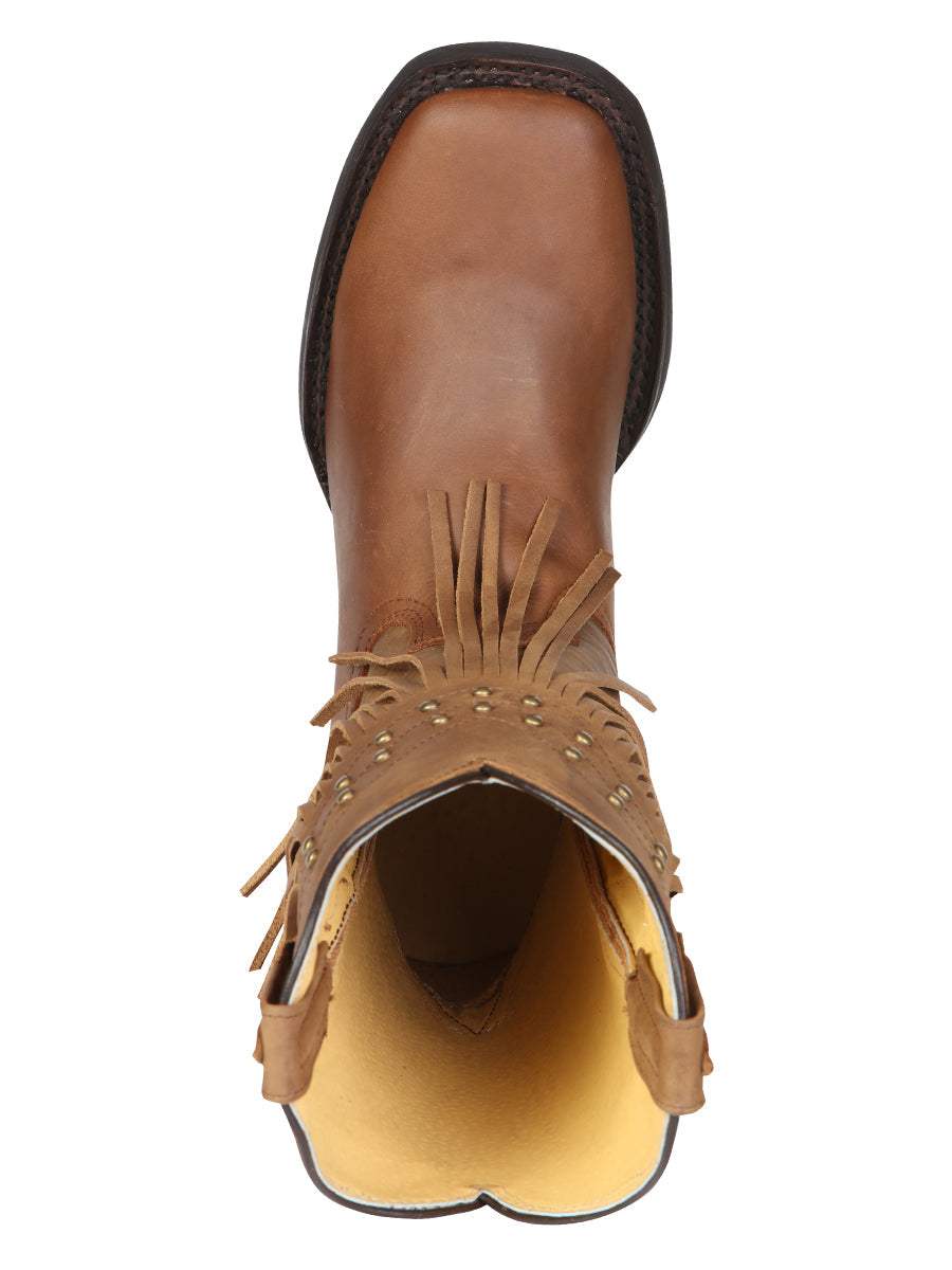 El General Women’s Leather Fringe Western Boots - Made in Mexico - Honey 45799