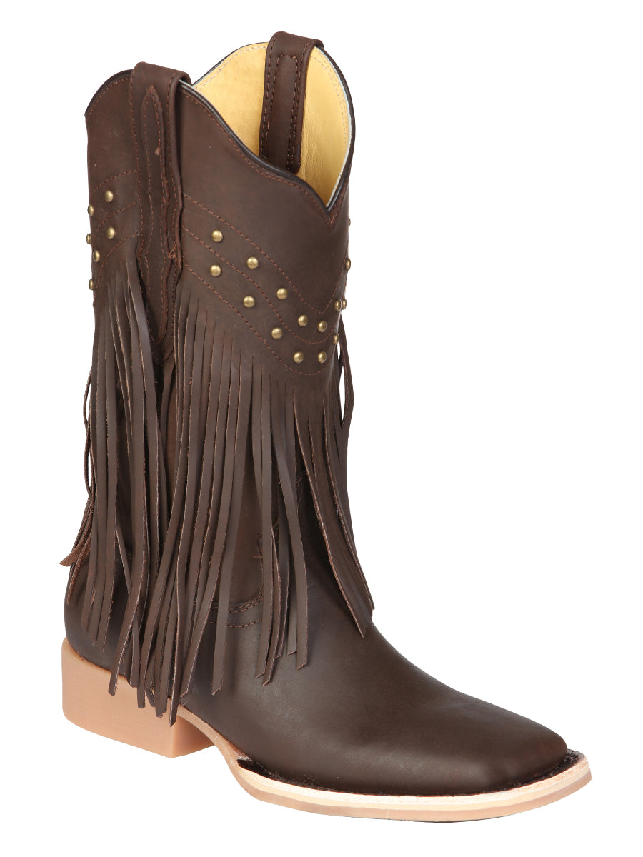 El General Women’s Leather Fringe Western Boots - Made in Mexico - Brown 45800