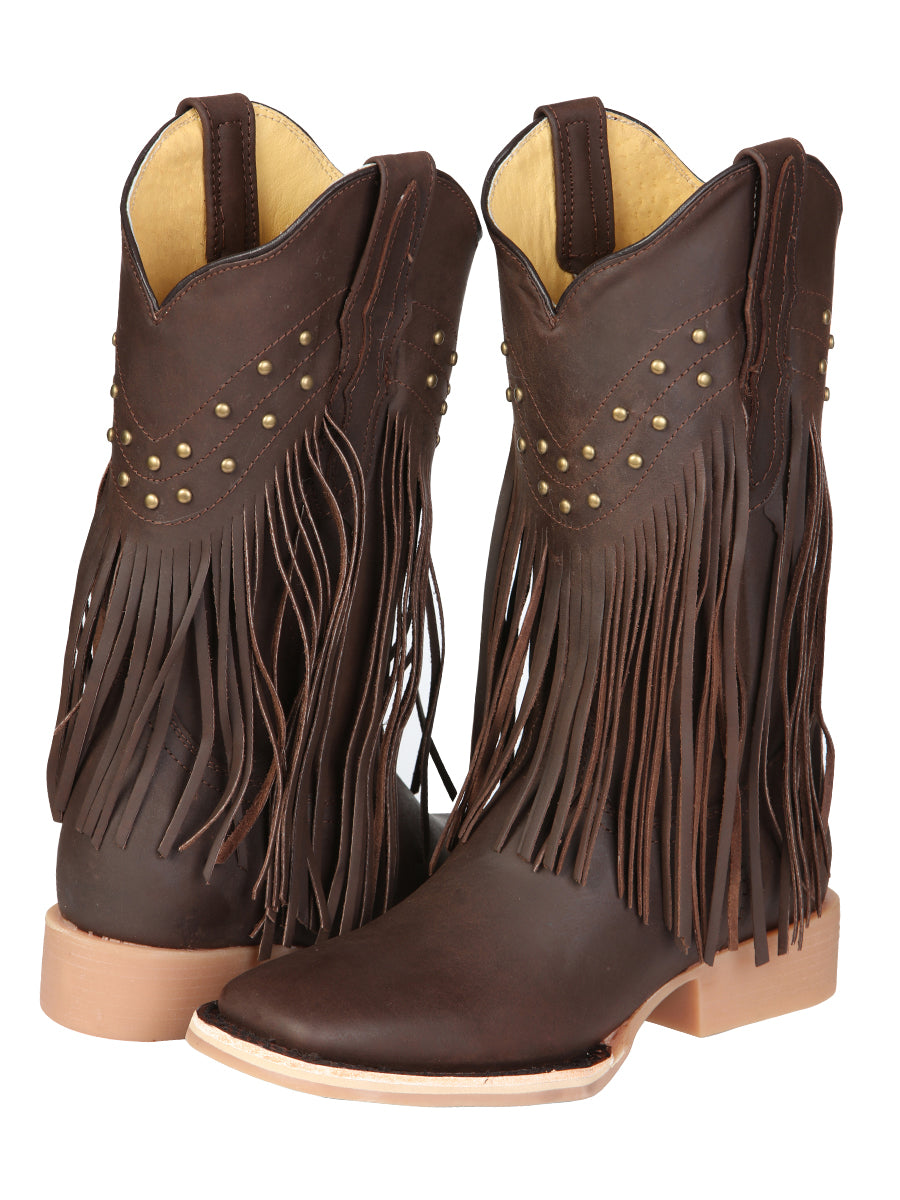 El General Women’s Leather Fringe Western Boots - Made in Mexico - Brown 45800