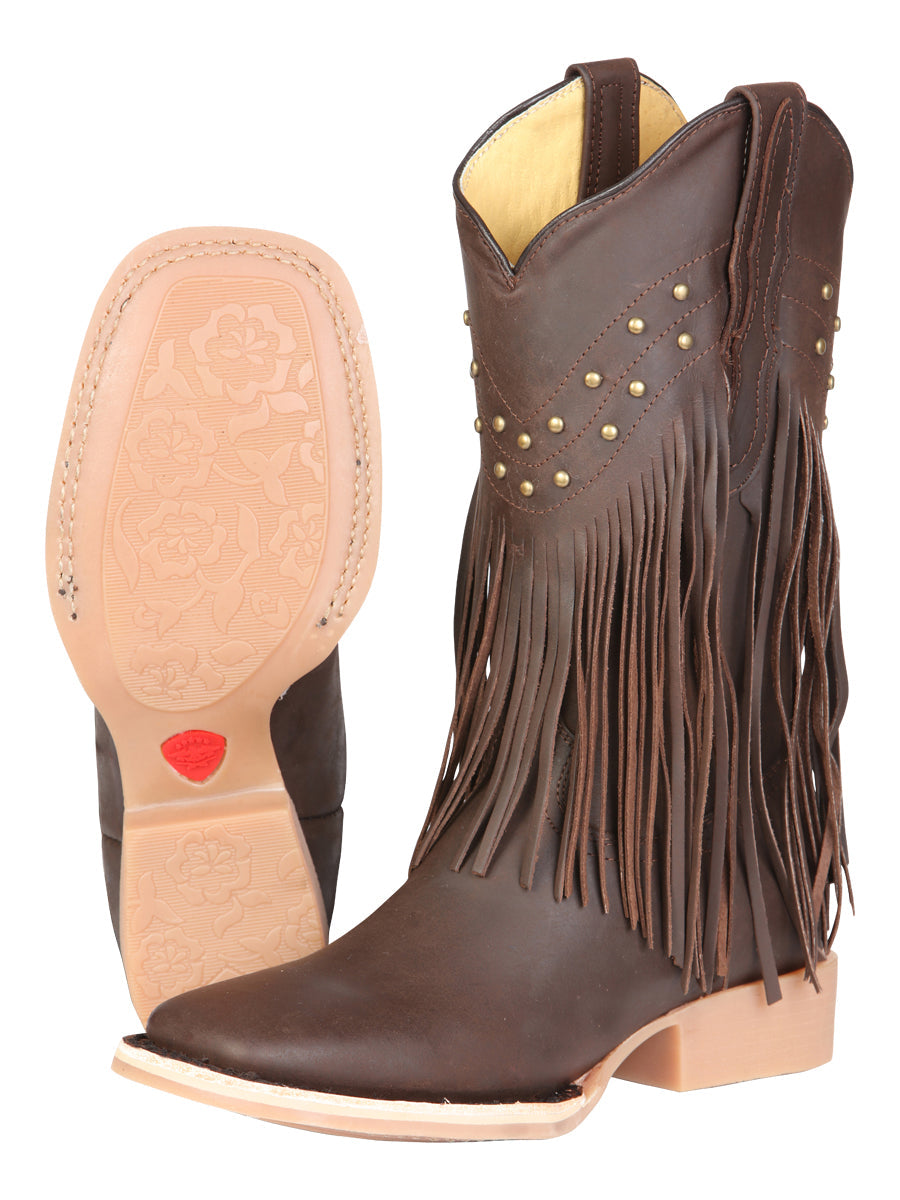 El General Women’s Leather Fringe Western Boots - Made in Mexico - Brown 45800