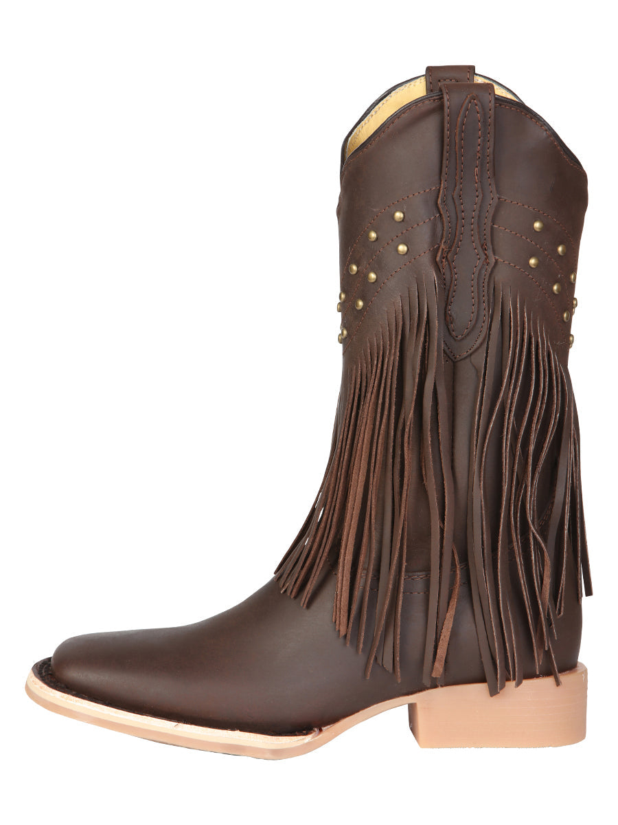 El General Women’s Leather Fringe Western Boots - Made in Mexico - Brown 45800