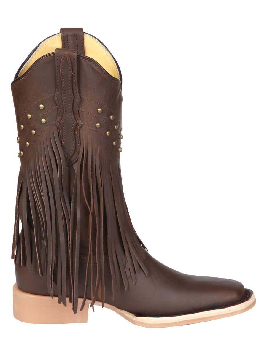 El General Women’s Leather Fringe Western Boots - Made in Mexico - Brown 45800