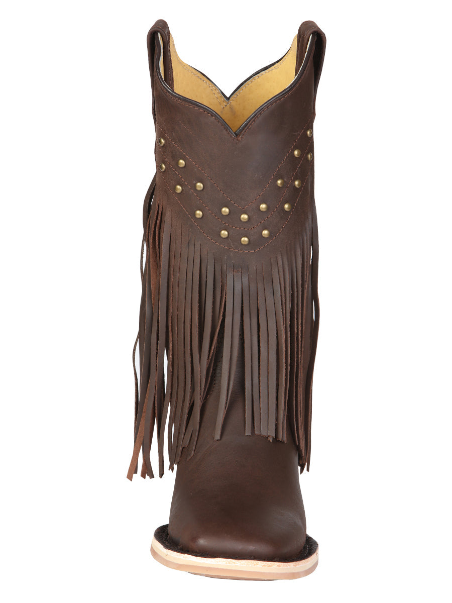 El General Women’s Leather Fringe Western Boots - Made in Mexico - Brown 45800