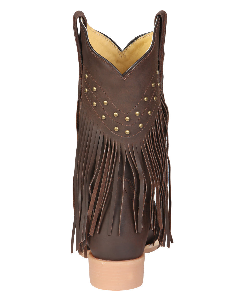 El General Women’s Leather Fringe Western Boots - Made in Mexico - Brown 45800