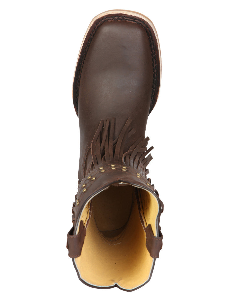 El General Women’s Leather Fringe Western Boots - Made in Mexico - Brown 45800