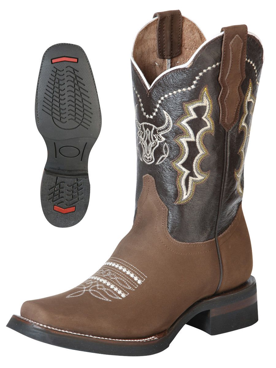 El General Men’s Leather Cowboy Boot - Made in Mexico - Nubuck Camel 51113