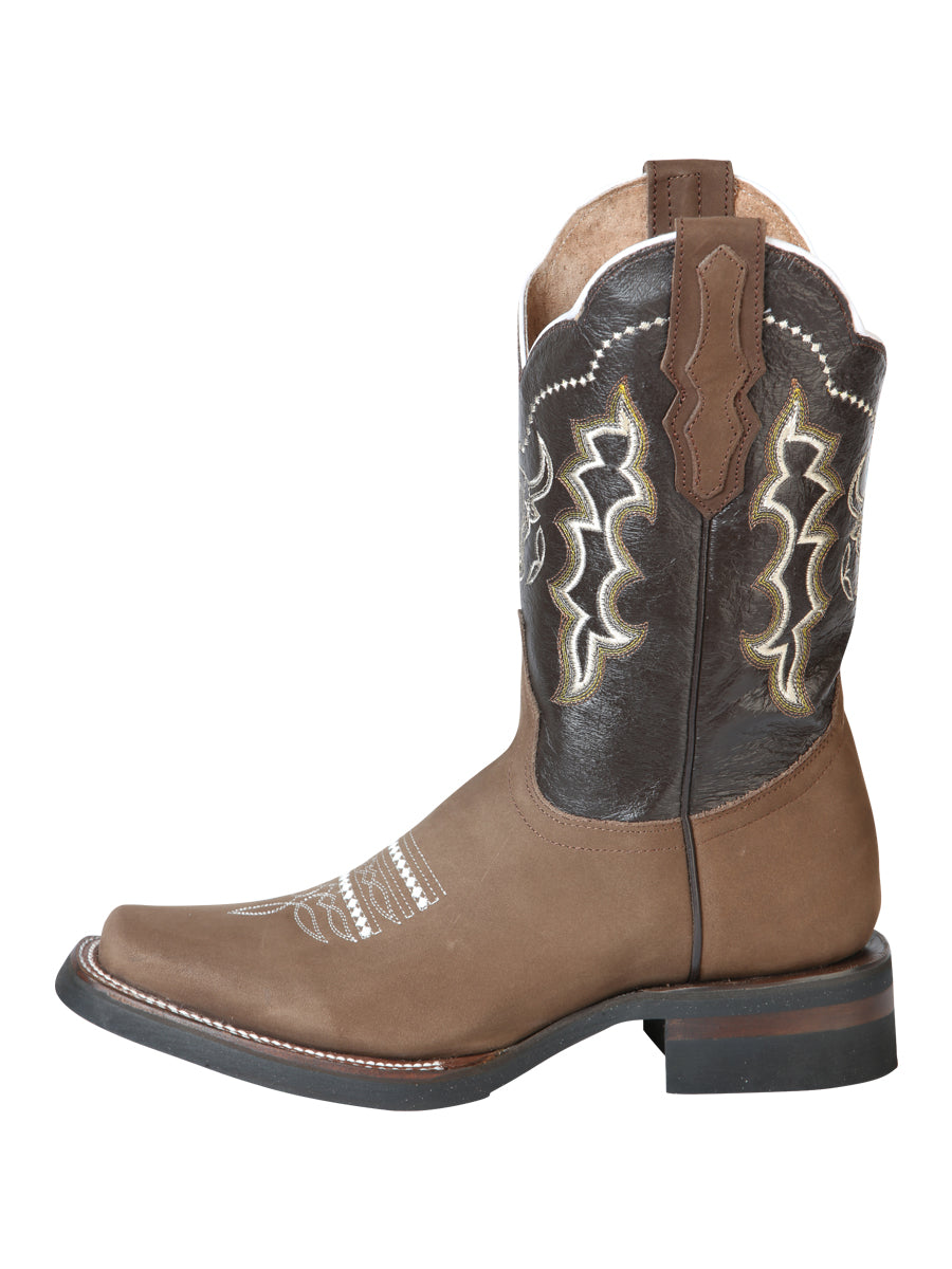 El General Men’s Leather Cowboy Boot - Made in Mexico - Nubuck Camel 51113