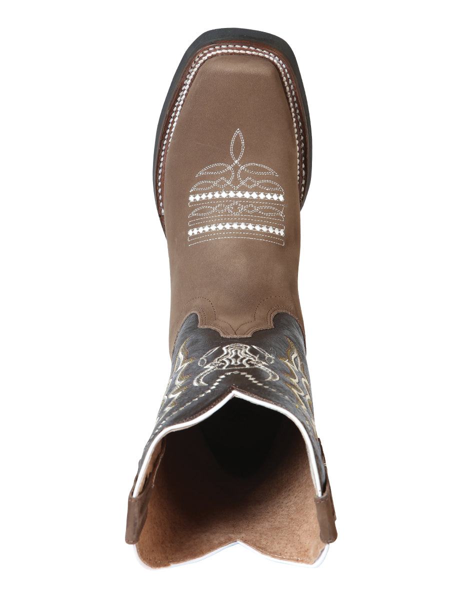 El General Men’s Leather Cowboy Boot - Made in Mexico - Nubuck Camel 51113