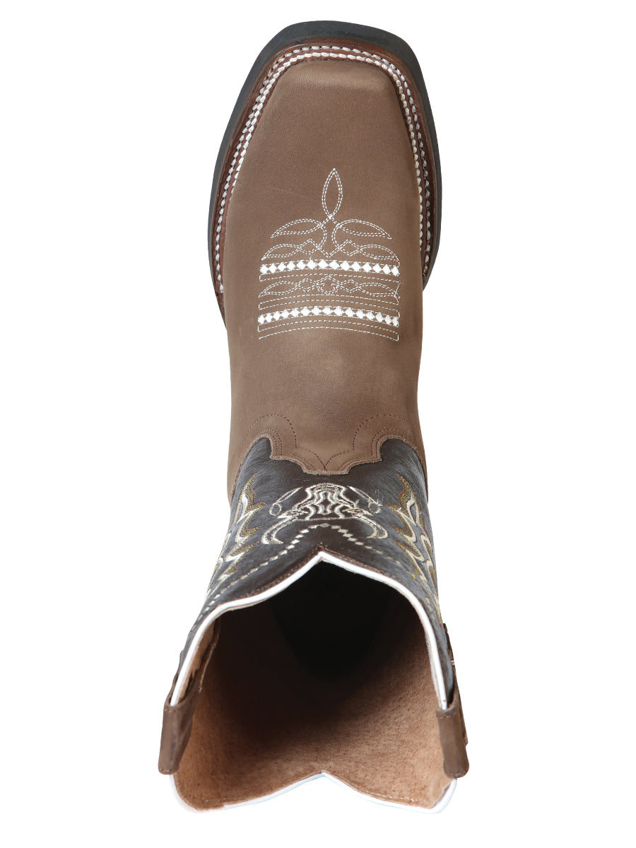 El General Men’s Leather Cowboy Boot - Made in Mexico - Nubuck Camel 51113
