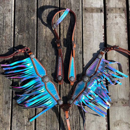 BH Iridescent rainbow western tack set