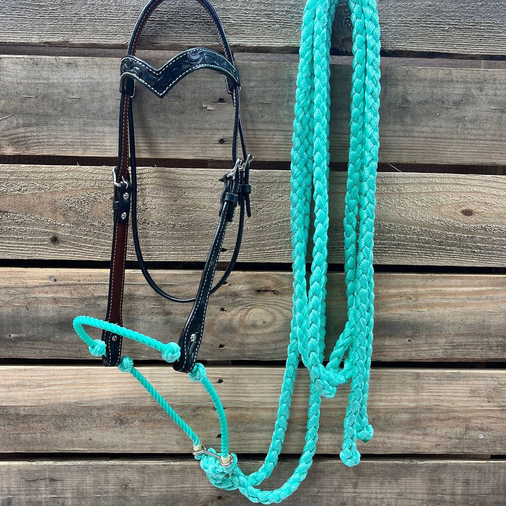 Black Floral V-Brow Seafoam Loping Hackamore