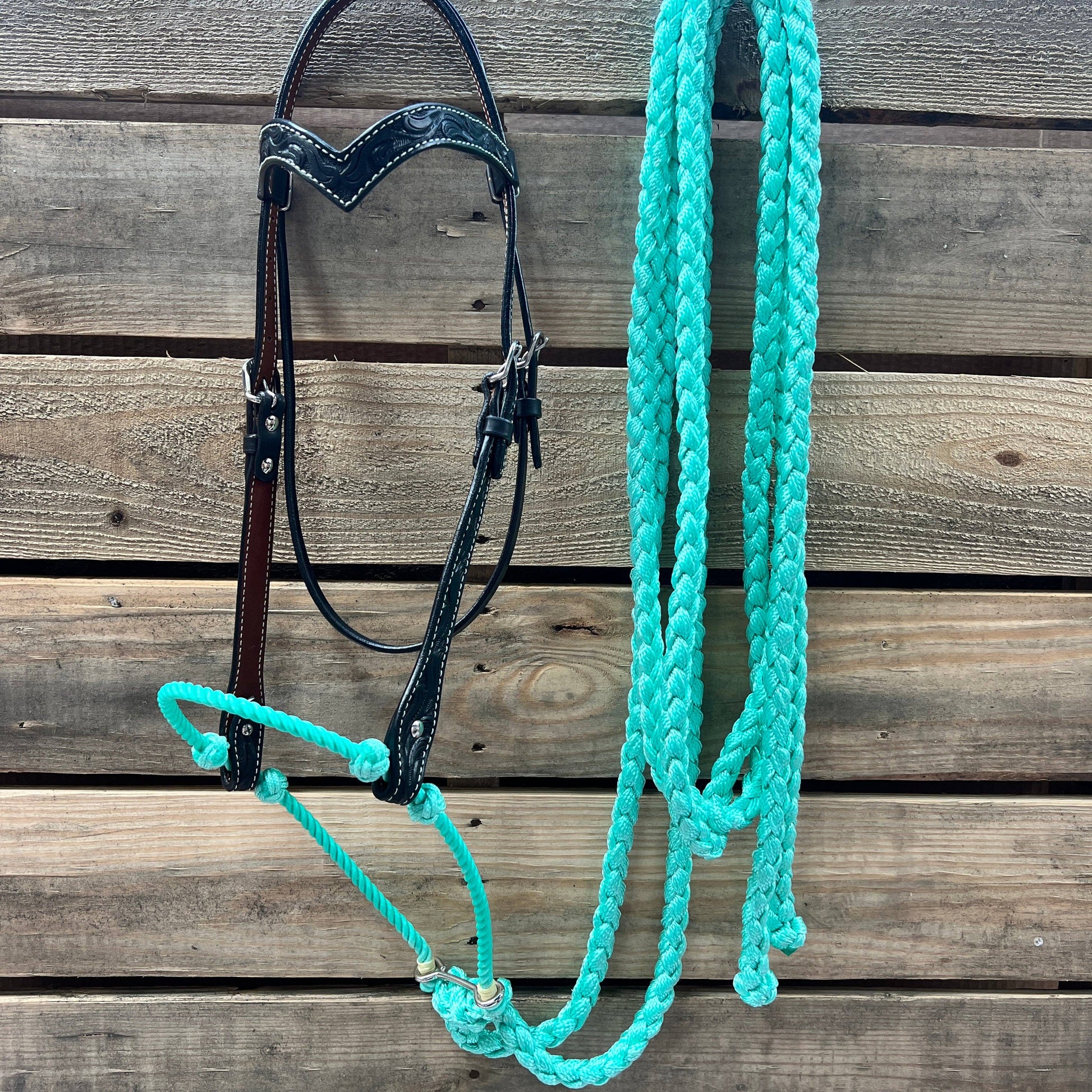 Black Floral V-Brow Seafoam Loping Hackamore