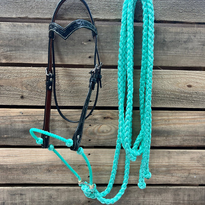 Black Floral V-Brow Seafoam Loping Hackamore
