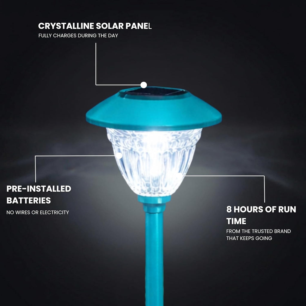 10 Pack Solar Pathway LED Lights Outdoor-Stainless Steel ( Turquoise )