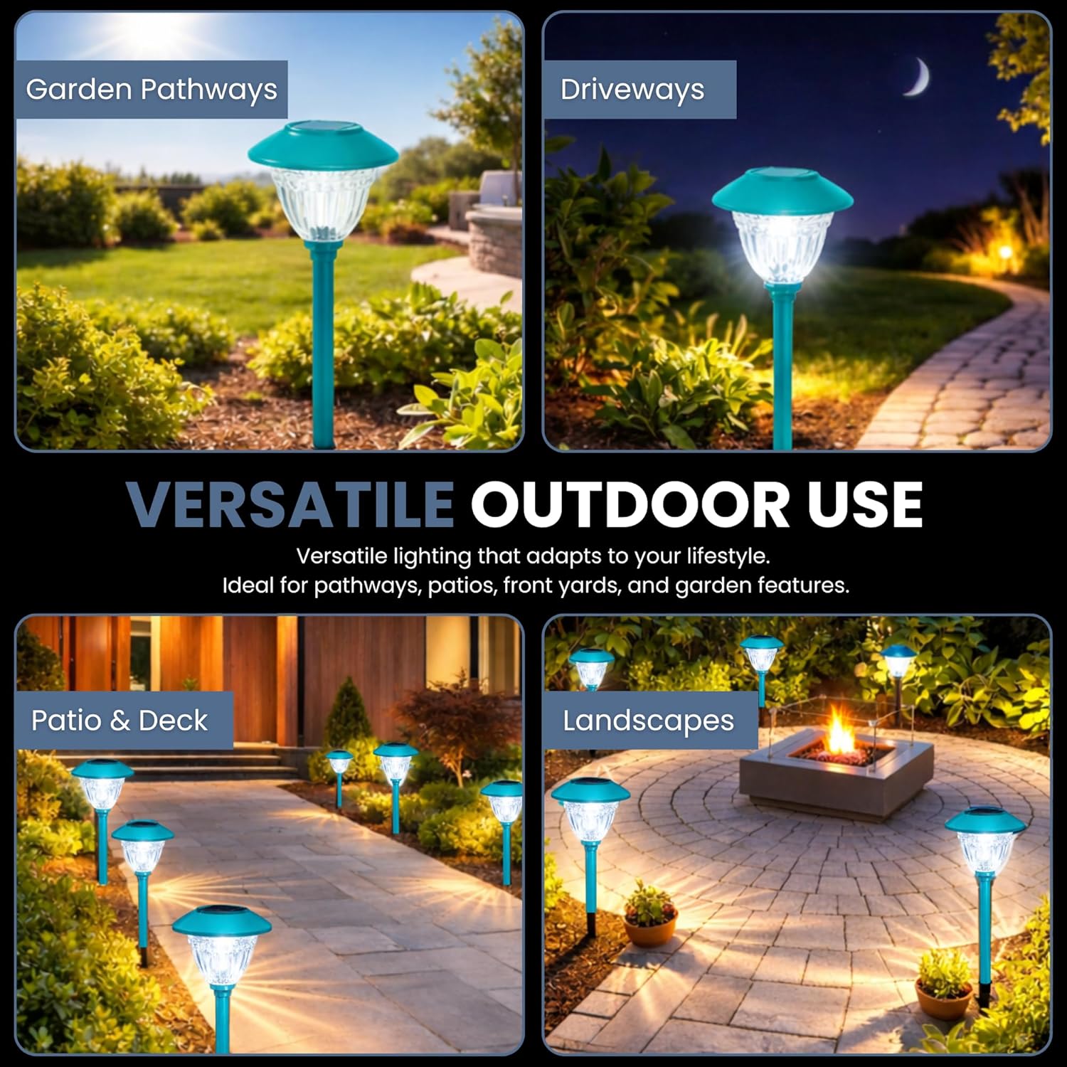 10 Pack Solar Pathway LED Lights Outdoor-Stainless Steel ( Turquoise )