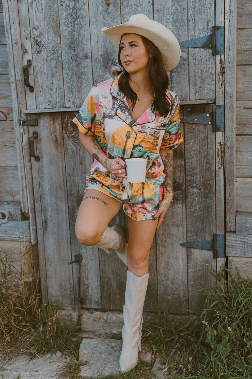 Baha Ranch Retro Pop Western Satin Pajama Set