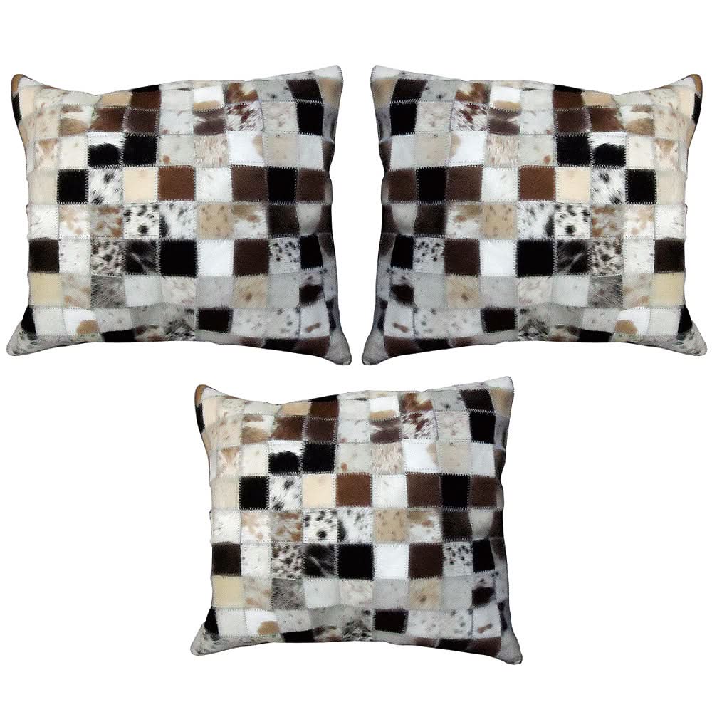 Hilason Cowhide Leather Hair-On Patchwork Cushion Pillow Cover