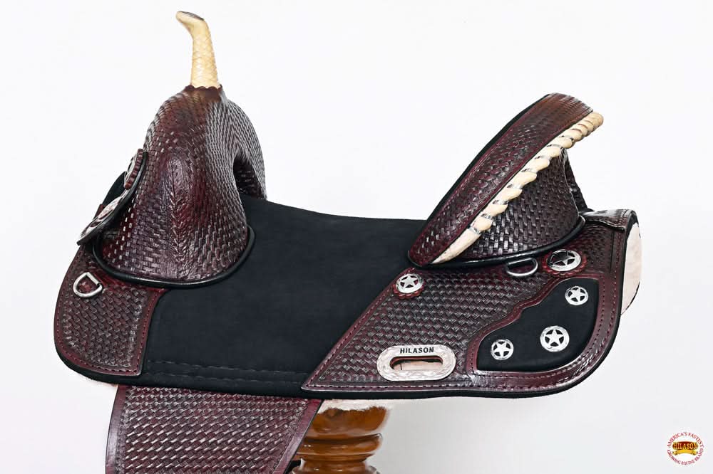 Western Horse Saddle Hilason Treeless Trail Barrel American Leather