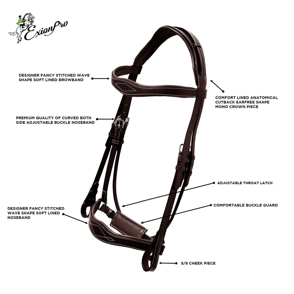 ExionPro Broad Wave Shape Designer Fancy Dressage Bridle & Web Reins