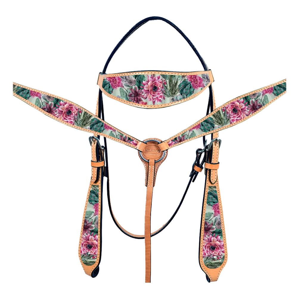 Western Horse Headstall Breast Collar Set American Leather  Hilason