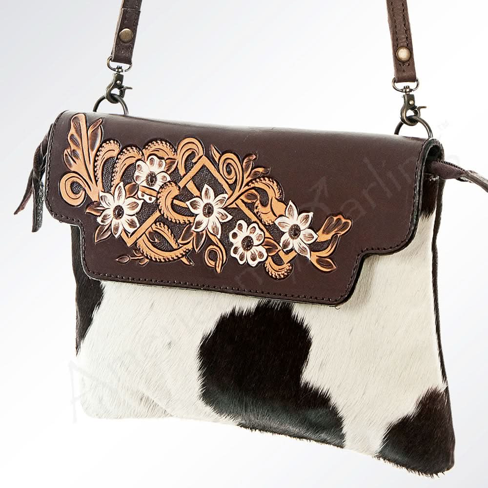American Darling ADBG241 Envelope Hand Tooled Hair On Genuine Leather Women Bag Western Handbag Purse