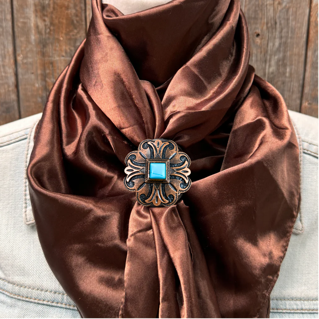 35X35" Solid Brown Wild Rag / Scarf WRS2 - Western Concho Wild Rag Slides - Assorted