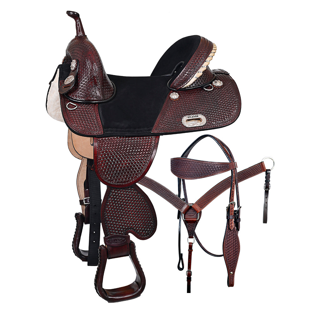 Western Horse Saddle Hilason Treeless Genuine American Leather Trail Tack